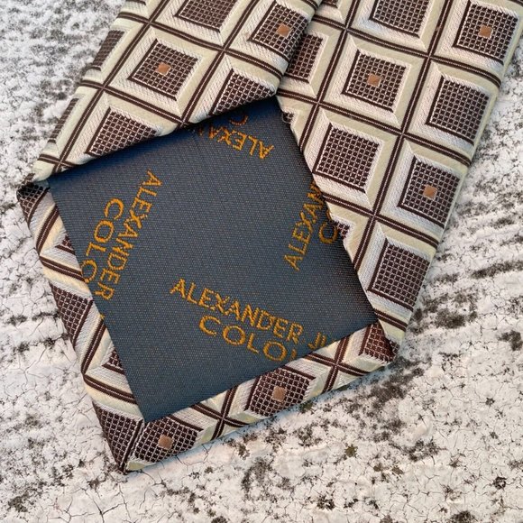 Alexander Julian Colours Men Tie Brown/Beige Tone Necktie Classic Tie - Picture 8 of 10